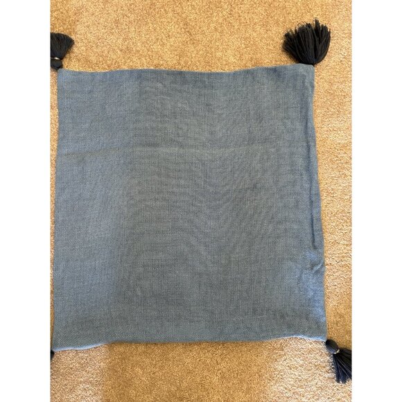 Serena & Lily Blue Linen Pillow Cover 20” X 20” Boho Tassels - Picture 7 of 7
